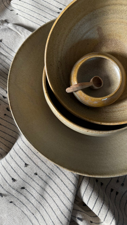KERAMIK SCHALEN-SET, KARAMELLBEIGE
