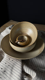 KERAMIK SCHALEN-SET, KARAMELLBEIGE