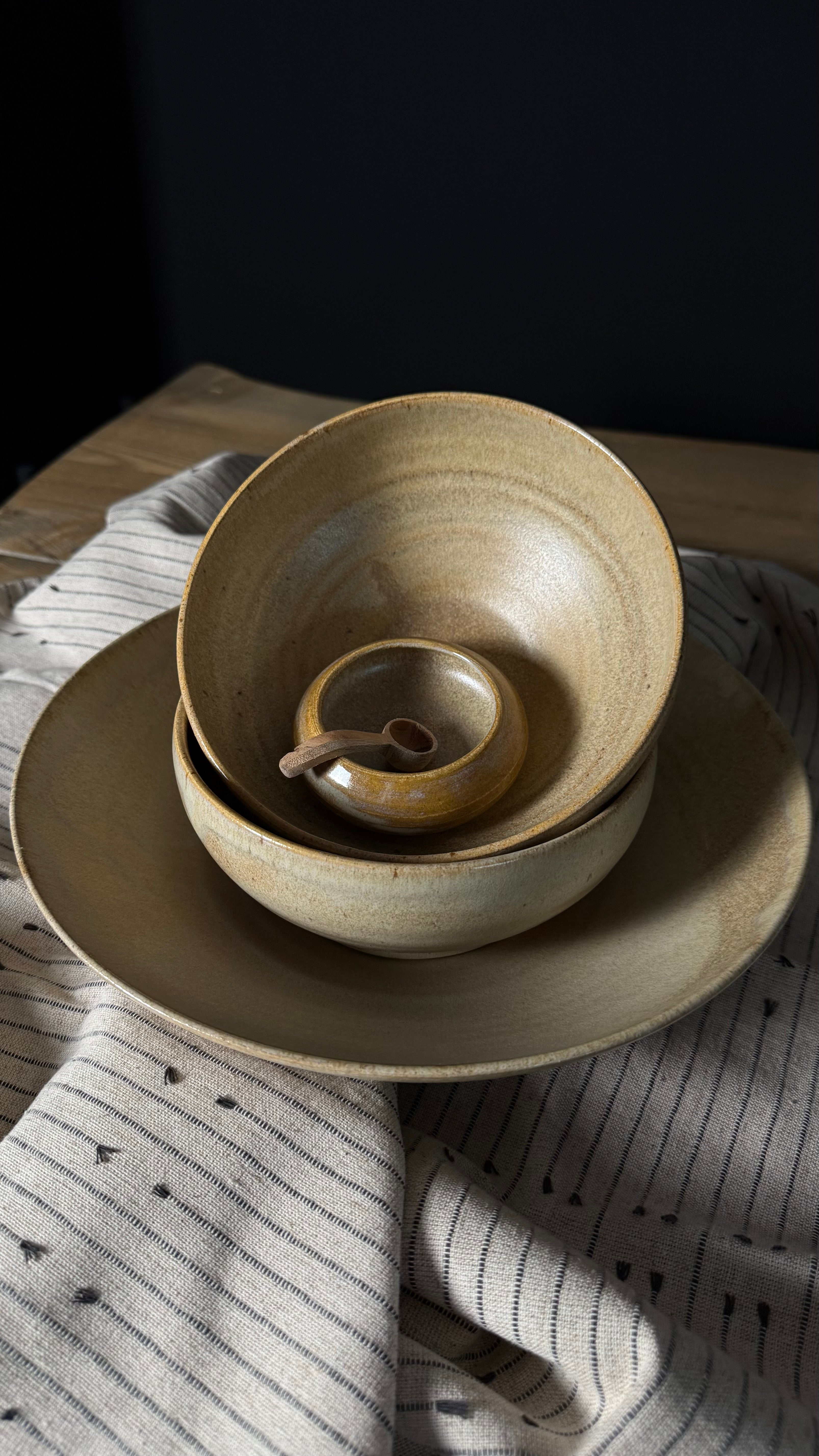 KERAMIK SCHALEN-SET, KARAMELLBEIGE