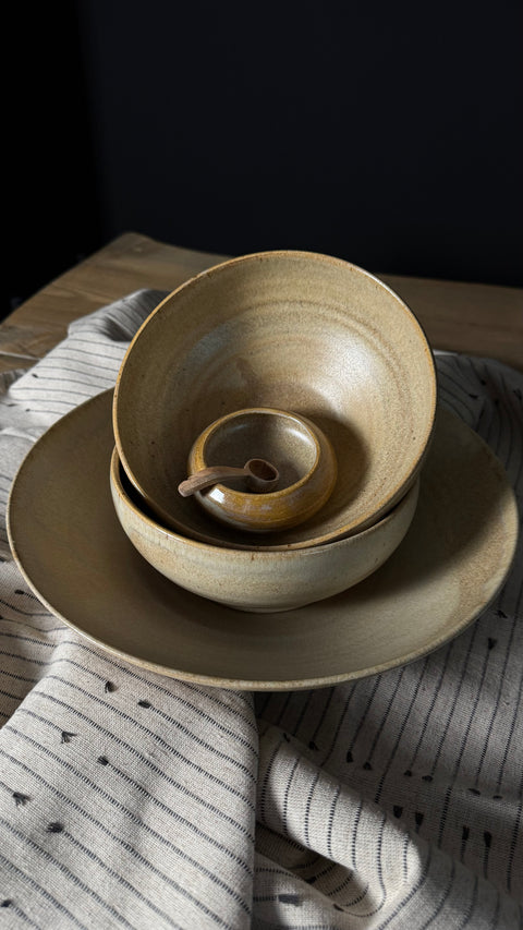 KERAMIK SCHALEN-SET, KARAMELLBEIGE